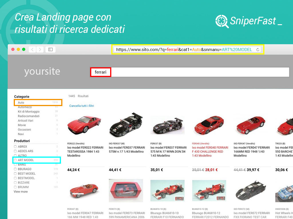 crea landing page di ricerca ecommerce